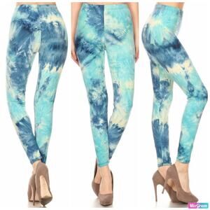 Blue White Tie Dye Leggings One Size NEW